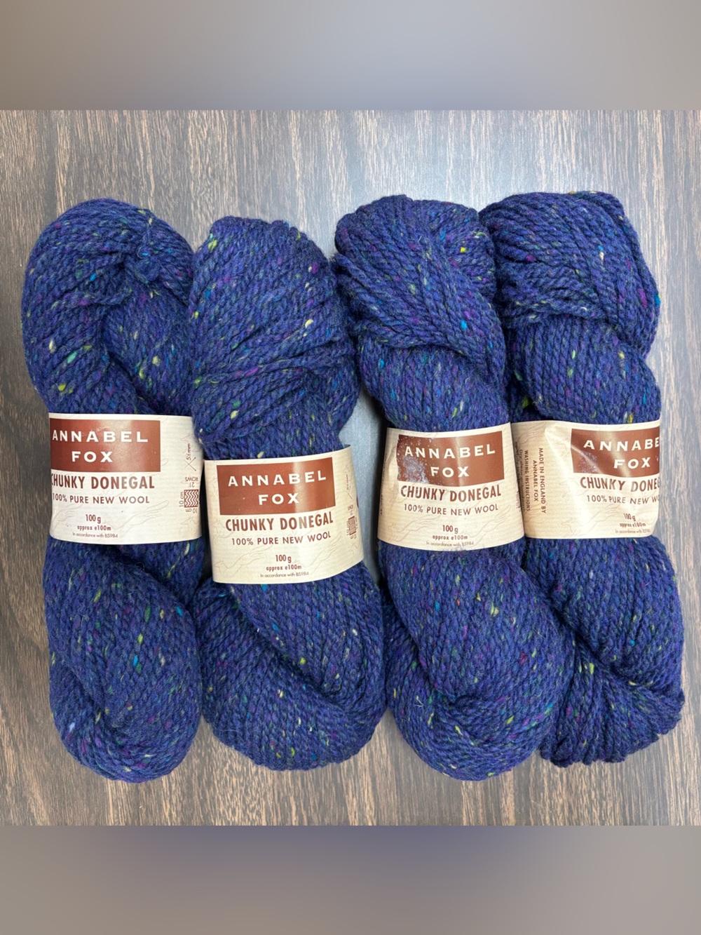 Vintage Annabel Fox Chunky Donegal Tweed Wool Yarn Amethyst Lot of 4